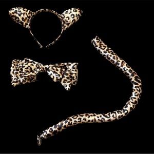 Leopard Print 3pc Costume Set. Ears, Tail, and Bow tie